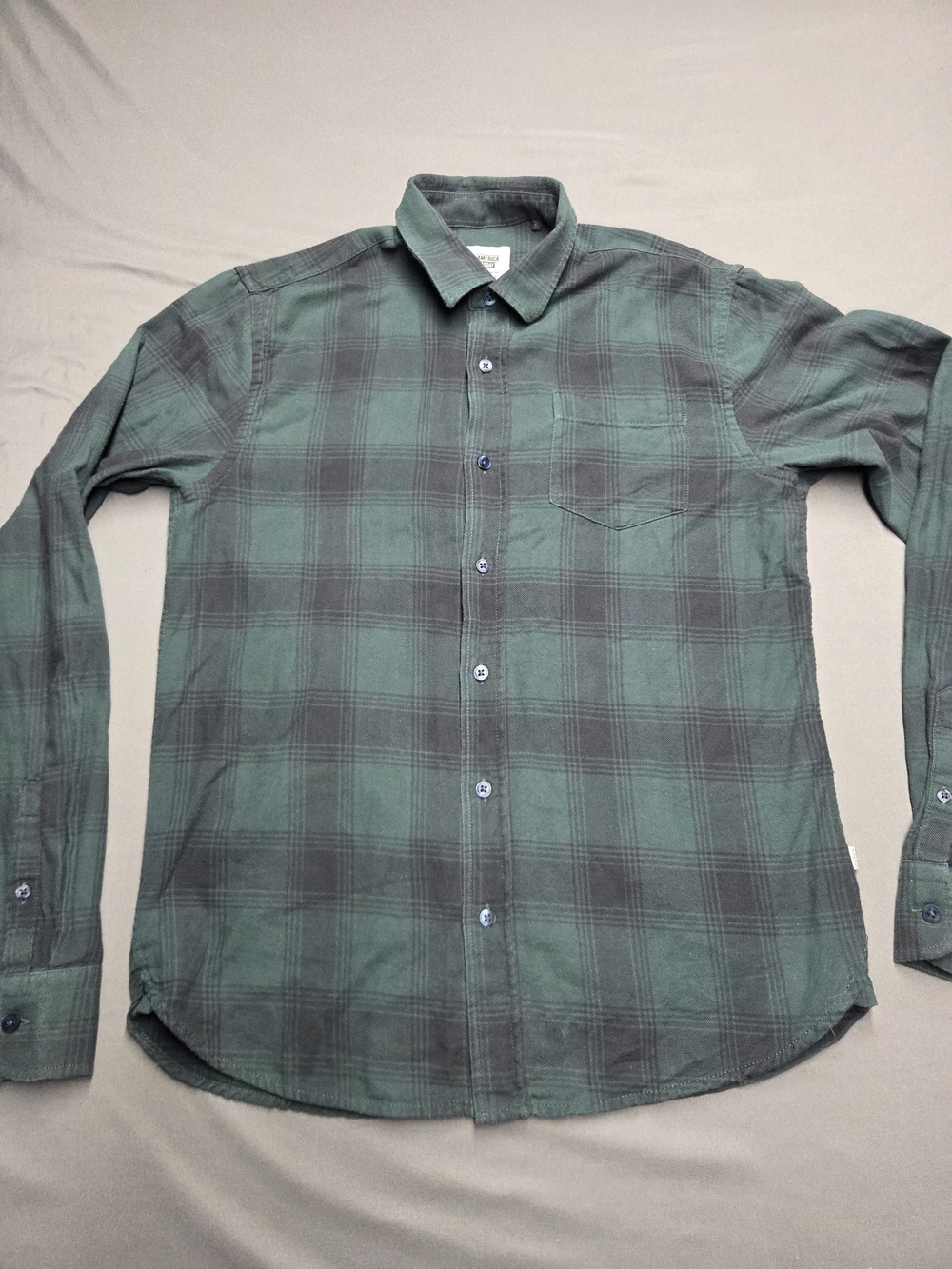 America Today Green Black Plaid Flannel Button Up Shirt Men's Size Medium M